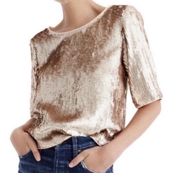 J. Crew Gold Sequin Blouse with Black Bow - Picture 3 of 12